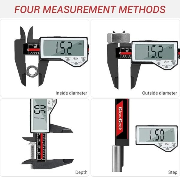 Melfi Electronic Digital Nylon Vernier Caliper - 0-6 Inch/150mm, Inch/Metric Conversion, Extra Large LCD Screen, Auto Off – Precise Measuring Tool in Red/Black - Image 5