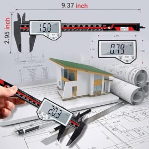 Melfi Electronic Digital Nylon Vernier Caliper - 0-6 Inch/150mm, Inch/Metric Conversion, Extra Large LCD Screen, Auto Off – Precise Measuring Tool in Red/Black